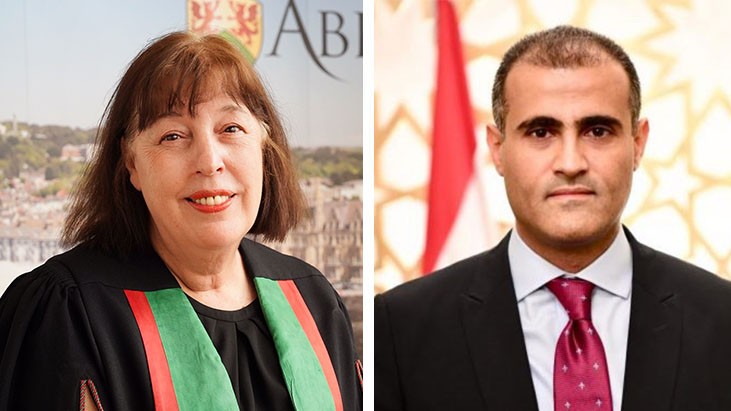 وزير الخارجية محمد الحضرمي، ووكيلة الأمين العام للأمم المتحدة، الممثل الخاص المعني بالأطفال والنزاع المسلح، فرجينيا جامبا