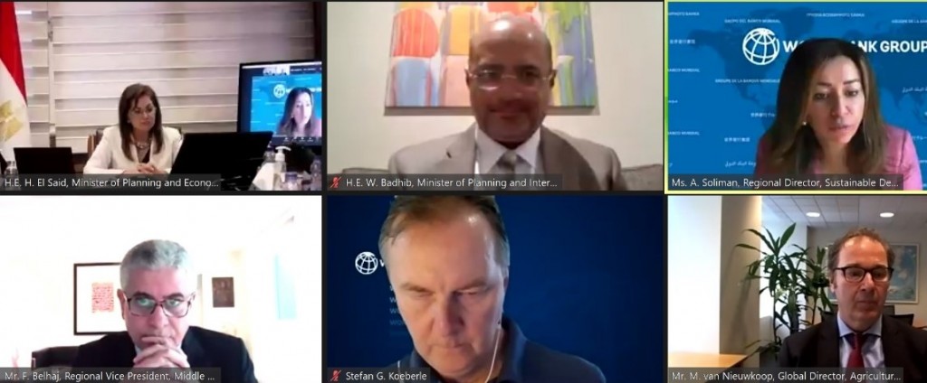 وزير التخطيط خلال اللقاء المرئي